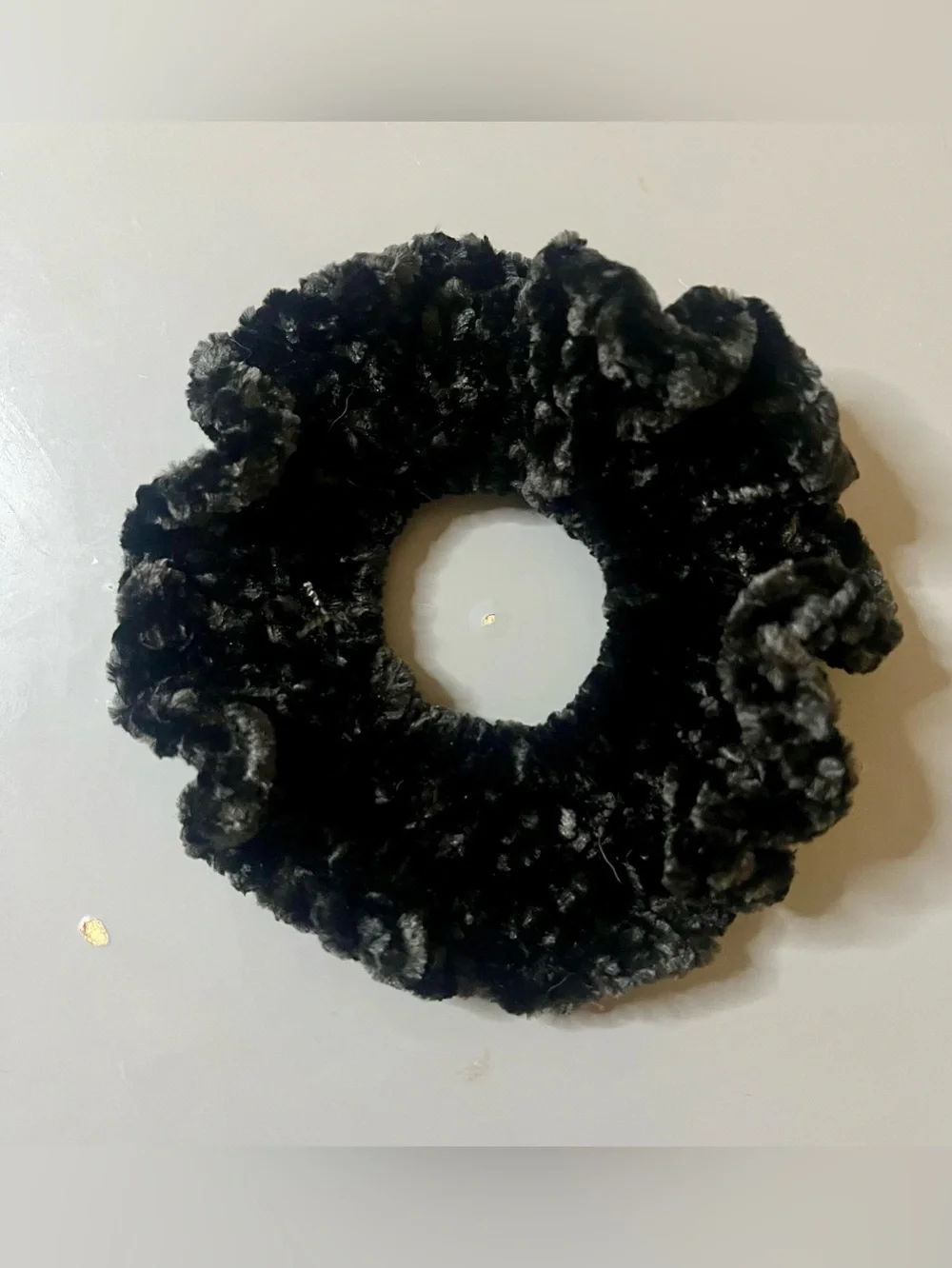 Set of 2 Black Velvet Crochet Scrunchies Handmade NWT Chenille Hair Ties
